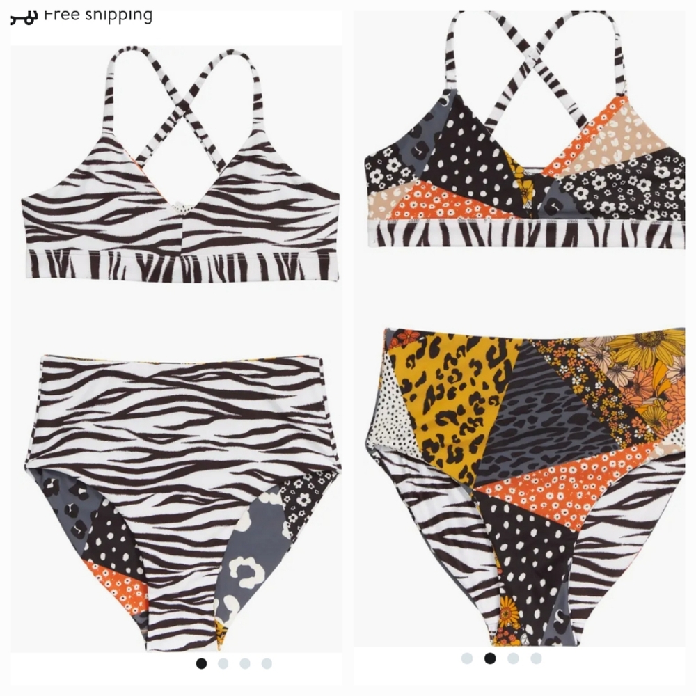 New Treasure & Bond Kids' Reversible Two-Piece Swimsuit  White Zebra- Patchwork
